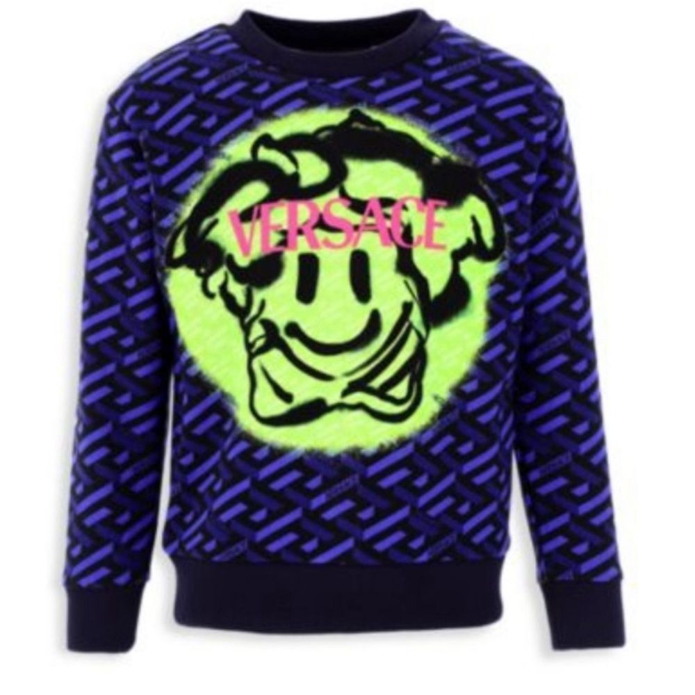 VERSACE Kids Medusa Smile Monogram Logo Sweatshirt Size 12 La Greca pattern